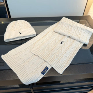 Ralph Lauren Hat Ivory Cable-Knit Beanie and Scarf Set