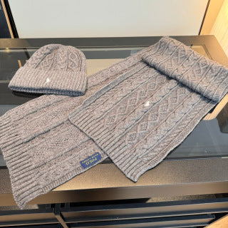Ralph Lauren Hat Gray Cable-Knit Beanie and Scarf Set