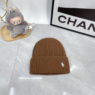 Ralph Lauren Hat Mocha Brown White Pony Cable Rib Beanie