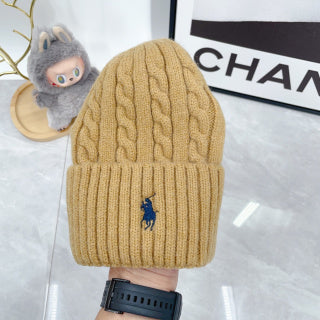 Ralph Lauren Hat Honey Tan Blue Pony Cable Knit Beanie