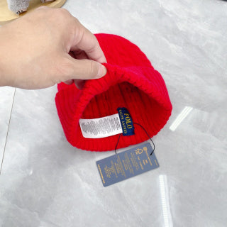 Ralph Lauren Hat Vivid Red Navy Pony Cable Knit Beanie
