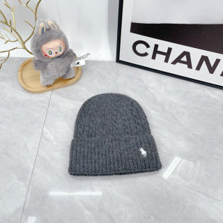 Ralph Lauren Hat Heather Gray White Pony Cable Rib Beanie