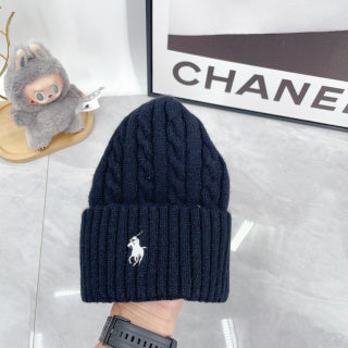 Ralph Lauren Hat Deep Navy Side Pony Textured Rib Beanie