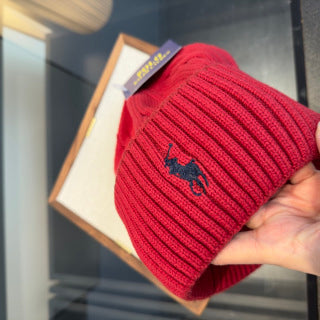 Ralph Lauren Hat Red Cable-Knit Fold-Cuff Beanie