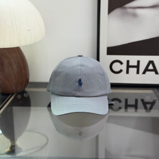 Ralph Lauren Hat Light Blue Gray Baseball Cap with Navy Pony Embroidery and POLO Buckle Back