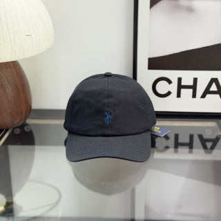 Ralph Lauren Hat Charcoal Black Baseball Cap with Blue Pony Embroidery and POLO Buckle Back