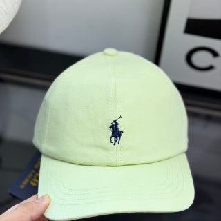 Ralph Lauren Hat Pale Lemon Baseball Cap with Navy Pony Embroidery