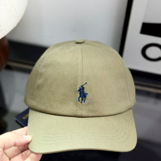 Ralph Lauren Hat Khaki Olive Baseball Cap with Navy Pony Embroidery and Blue POLO Back