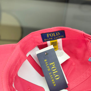 Ralph Lauren Hat Hot Pink Side-View Baseball Cap with Blue Pony Embroidery