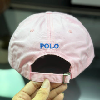 Ralph Lauren Hat Pastel Pink Baseball Cap with Cobalt Blue Pony Embroidery