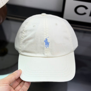 Ralph Lauren Hat Ivory Baseball Cap with Light Blue Pony Embroidery