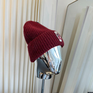 Ralph Lauren Hat Deep Burgundy Ribbed Knit Beanie with Front Polo Bear Patch