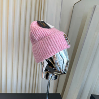 Ralph Lauren Hat Soft Pink Ribbed Knit Beanie with Front Polo Bear Patch