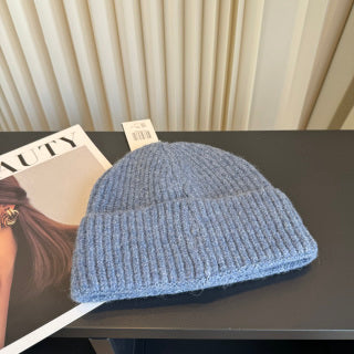 Ralph Lauren Hat Heather Blue Ribbed Knit Beanie with Front Bear Patch