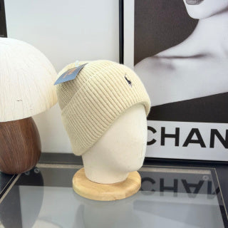 Ralph Lauren Hat Ivory Ribbed Black Pony Cold-Weather Beanie