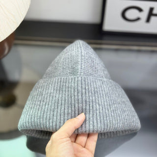 Ralph Lauren Hat Heather Gray Fold-Cuff White Pony Ribbed Beanie
