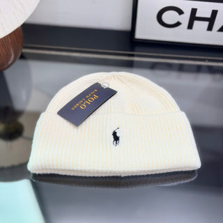 Ralph Lauren Hat Cream Fold-Cuff Black Pony Ribbed Beanie