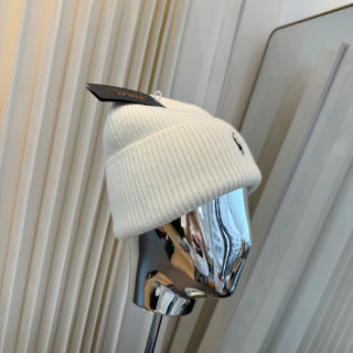 Ralph Lauren Hat Ivory Ribbed-Knit Black Pony Beanie