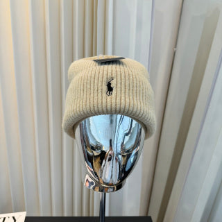 Ralph Lauren Hat Oatmeal Ribbed-Knit Black Pony Beanie