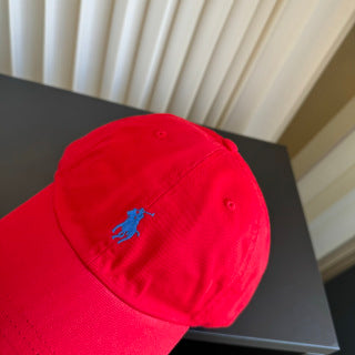Ralph Lauren Hat Scarlet Red Blue Pony Relaxed Baseball Cap