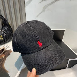 Ralph Lauren Hat Washed Charcoal Red Pony Curved Brim Baseball Cap