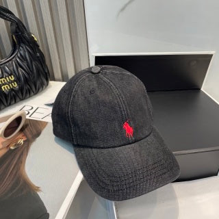 Ralph Lauren Hat Washed Charcoal Red Pony Curved Brim Baseball Cap