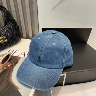 Ralph Lauren Hat Washed Blue Dark Pony Contrast Stitch Baseball Cap