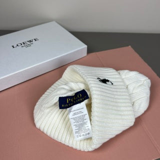 Ralph Lauren Hat Ivory Cable Knit Pony Cuff Beanie