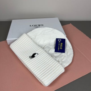 Ralph Lauren Hat Ivory Cable Knit Pony Cuff Beanie