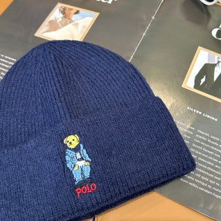 Ralph Lauren Hat Navy Polo Bear Foldover Knit Beanie
