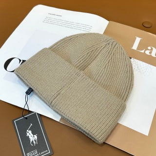 Ralph Lauren Hat Oatmeal Polo Bear Ribbed Knit Beanie