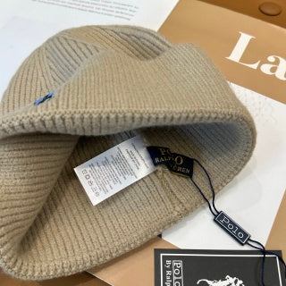 Ralph Lauren Hat Sand Beige Polo Bear Ribbed Cuff Beanie