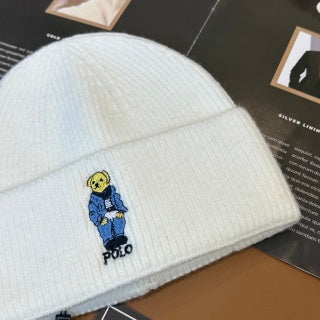 Ralph Lauren Hat Ivory Polo Bear Ribbed Knit Beanie
