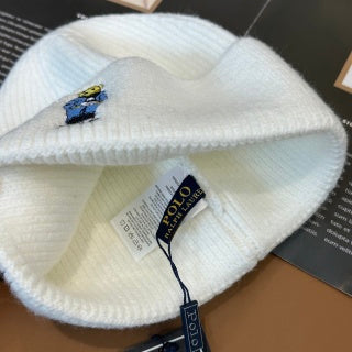 Ralph Lauren Hat Cream Polo Bear Classic Ribbed Beanie