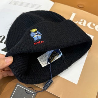 Ralph Lauren Hat Black Polo Bear Folded Cuff Beanie