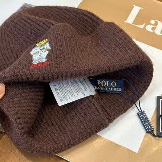 Ralph Lauren Hat Chocolate Polo Bear Foldover Ribbed Beanie