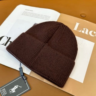 Ralph Lauren Hat Brown Ribbed Bear Patch Knit Beanie