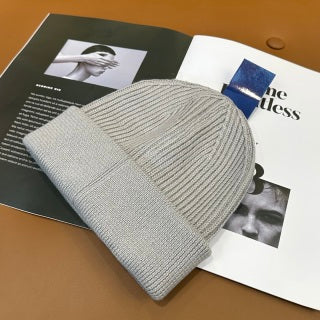 Ralph Lauren Hat Pearl Gray Front Pony Ribbed Cuff Beanie
