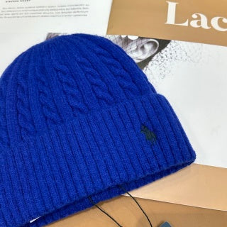 Ralph Lauren Hat Cobalt Blue Side Pony Ribbed Cuff Beanie