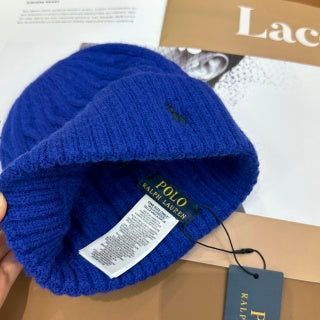 Ralph Lauren Hat Cobalt Blue Side Pony Ribbed Cuff Beanie