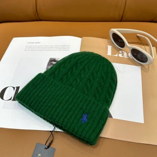 Ralph Lauren Hat Green Contrast Pony Ribbed Cuff Beanie
