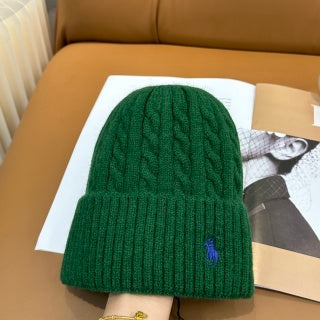 Ralph Lauren Hat Green Contrast Pony Ribbed Cuff Beanie