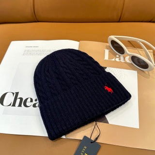 Ralph Lauren Hat Navy Contrast Pony Ribbed Knit Beanie