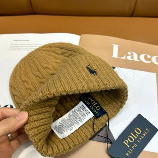Ralph Lauren Hat Golden Camel Side Pony Ribbed Cuff Beanie