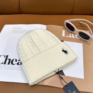 Ralph Lauren Hat Cream Ribbed Fold-Cuff Beanie