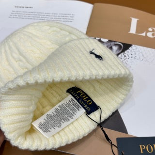 Ralph Lauren Hat Cream Ribbed Fold-Cuff Beanie