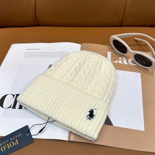 Ralph Lauren Hat Cream Ribbed Fold-Cuff Beanie