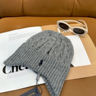 Ralph Lauren Hat Ash Gray Dark Pony Ribbed Knit Beanie