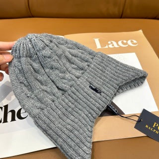 Ralph Lauren Hat Ash Gray Dark Pony Ribbed Knit Beanie