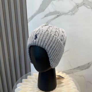 Ralph Lauren Hat Ash Gray Dark Pony Ribbed Knit Beanie